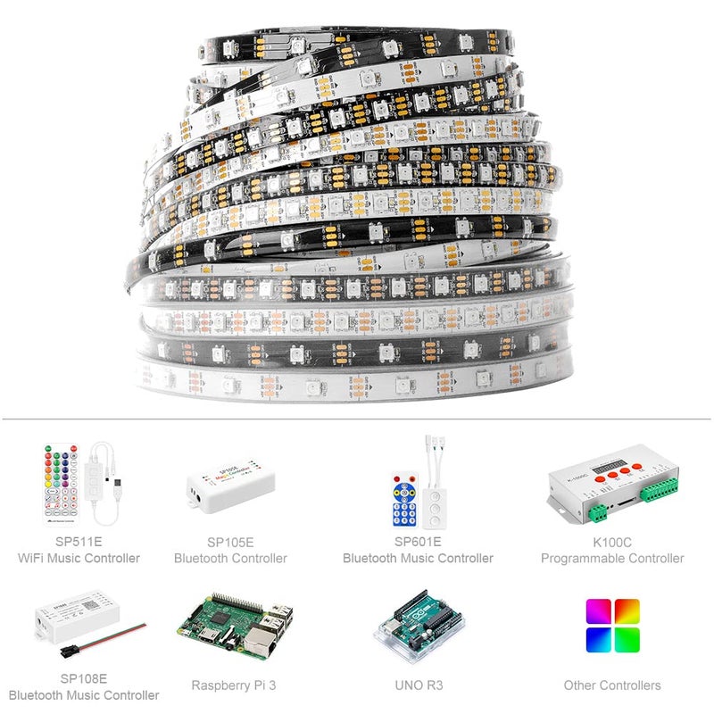BTF-LIGHTING WS2812B IC RGB 5050SMD Pure Gold Individual Addressable LED Strip 3.28FT 100LED 100Pixel/m Flexible Full Color IP30 DC5V for DIY Chasing Color Project(No Adapter or Controller) - Image 5